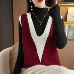 YYFS naiste mood s&uuml;gistalvise vabaaja varrukateta V-kaelusega avarad kampsunid, kootud vestid M burgundiapunane