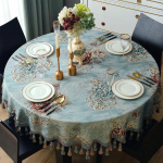 Retro Jacquard Tutt &Uuml;mmargune laudlina Lauakaunistus S&ouml;&ouml;gitoa Kohvikangast Lauakatte pidu Luksuslik lilleline Euroopa 120cm-Round sinine
