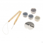 Hair Bun extension Tools Set Wood Hook Pulling Loop Threader + 500 Beads+ 10x Guards