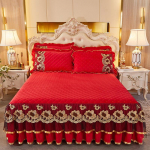 Voodipesukomplekt Talvine Paksenemine Soe Libisemisvastane Voodikate Kristall Sametist Tepitud Pitsist Voodiseelik Voodi Kaitsekate Pitsist Voodiseelik 150*200cm with pillowcase