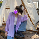 Suvine uus &otilde;huke p&auml;ikesekaitses&auml;rk, suure taskuga disainiga &uuml;lisuure stiiliga naiste pluus Korea soliidne lahtine Blusas mantel onesize lilla