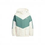 Adidas Originals Trefoil Color Block Down jope kapuutsiga ja kaubam&auml;rgi logoga Print Naiste &uuml;ler&otilde;ivad Valge Roheline HS9518 XL
