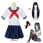Anime Yandere Simulator Ayano Aishi Cosplay Kost&uuml;&uuml;mid Parukas Naistele T&uuml;drukute Kooli JK &Uuml;htne Meremehe S&auml;rk Seelik Kleidid &Otilde;pilaste R&otilde;ivad L-(Full set+wig)