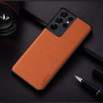 &Uuml;mbris Samsung Galaxy S21 Ultra S21 FE S21 Plus Premium tekstiilist nahast telefoni kate Samsung Galaxy S21 Ultra FE Plus &uuml;mbrisele S21 oranž