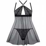 Suvised naiste magamisriided Seksikas leopardi &ouml;&ouml;s&auml;rk vabaaja &ouml;&ouml;s&auml;rk, l&auml;bipaistev pitsiline pidžaama bifurkatsiooniga mugav &ouml;&ouml;s&auml;rk S must