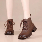 Naiste saapad Uue stiiliga s&auml;&auml;re keskosa saapad Briti stiilis talvised paksu tallaga nahast l&uuml;hikesed saapad 39 pruun