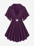 Rosegal Plus Size Buckle Ruched Butterfly Sleeves T-s&auml;rk L lilla/s&uuml;gav