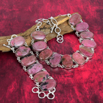 Rodoniit 925 Prooviga H&otilde;be Kaelakee ja K&auml;ev&otilde;ru Ehtekomplekt, Imeilus V&auml;&auml;riskivi Ehtekomplekt K&auml;sitsi valmistatud Looduslikud Ehted Kingituseks Adjustable With 8"-18" roosa