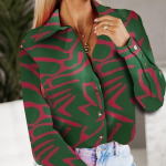 Kevads&uuml;gisene elegantsed mustriga pluusid, naiste n&ouml;&ouml;biga kaelarihmaga pikad varrukad vabaaja t&auml;navas&auml;rgid L roheline