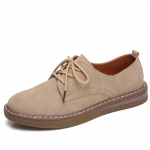 Spring Women Flats Shoes Women Sneakers Leather Suede Lace Up Boat Shoes Round Toe Flats Moccasins Oxford For Women 36 khaki