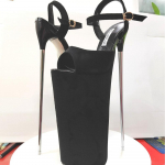 Naiste sandaalid Seemisnahast Must Pandlaga kingad Super K&otilde;rged seksikad kingad Uus &Uuml;lik&otilde;rged Stiletto 30 cm terasratas Plus Size 34 must