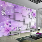 3D Foto tapeet Kaasaegne abstraktne kunst Seinakujundus Lilla lilled Elutuba TV taust Kodu kaunistus Tapeet Seinamaal 200 cm(W) x 140 cm(H)