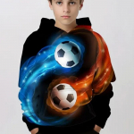 Lastemood Jalgpall 3D Prinditud poiste vabaaja kapuutsiga pullover, pikkade varrukatega dressipluus kevad-s&uuml;giseks lastele kapuutsiga topsid R&otilde;ivad 160CM