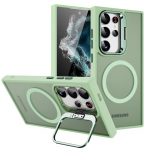 Magnetkaamera kaitseklambriga telefoni&uuml;mbris Samsung Galaxy S24 Plus Ultra S24Ultra kokkupandava aluse jaoks l&auml;bipaistev tagakaas For S24 Ultra roheline
