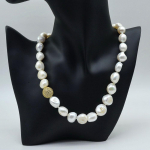 Autentne barokkp&auml;rli kaelakee Ebaregulaarne looduslik mageveep&auml;rl, suurte osakestega teemantpalliga ripats naiste kaelakee 42cm