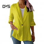 Naiste &uuml;likond, mantel rev, pikkade varrukatega &uuml;herealine &uuml;likond jakk, k&uuml;lgserv, &uuml;hev&auml;rviline &uuml;he n&ouml;&ouml;biga &auml;ririietus M kollane