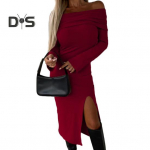 Naiste s&uuml;gistalvine kehakleit &otilde;lgadeta pikkade varrukatega, l&otilde;hikuga &auml;&auml;ris, liibuv peokleit, &uuml;hev&auml;rviline puusakleit 2XL armee roheline v&auml;rv