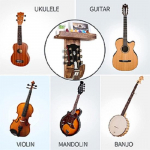 Seinale paigaldatav kitarrihoidja riiuliga, plektrumi hoidja, puidust riputatav hoidja