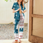 Naiste j&otilde;uluprintidega pidžaamakomplekt Naiste l&uuml;hikeste varrukatega pikad p&uuml;ksid Kaheosaline komplekt n&ouml;&ouml;pidega koduriided L punane