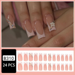 Lihav&otilde;tted 24tk/karp L&auml;ikivad pikad ruudukujulised kunstk&uuml;&uuml;ned, s&auml;delev roosakas prantsuse press k&uuml;&uuml;ntel 3D lillega, kivist disain, magusad kunstk&uuml;&uuml;ned B310-2