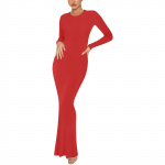 Naiste moekas ja elegantne &uuml;hev&auml;rviline &uuml;mara kaelusega pikkade varrukatega slim fit pikk kleit XL punane