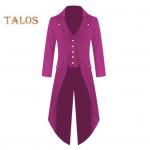 Meeste gooti frakk rev, pikkade varrukatega &uuml;herealine retrostiilis keskaegne frakk, kunstlik kaheosaline keskmise pikkusega vest, smokingu mantel XL roheline