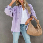 YYFS Naiste s&uuml;gisene teksajakk, pikkade varrukatega lahtine Midi Raw Edge jakk XL