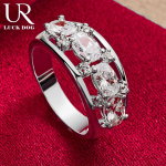 925 Sterling Silver Four Round AAA Zircon Ring Wedding Jewelry 7#