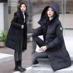 Talvised naised Parka kapuutsiga joped Paksud soojad puuvillase polsterdatud puhvis mantlid vabaaja pikad parkid riided lahtised &uuml;ler&otilde;ivad XXXXL must