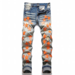 2024 Euroopa ja Ameerika Uued Kitsad Elastsed Meeste Teksap&uuml;ksid Tikitud Viieharulise T&auml;hega Kassikarvad Maav&auml;rvi Valge Rebitud Denim P&uuml;ksid 29 helesinine v&auml;rv
