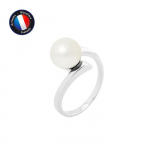 PERLINEA - Bague V&eacute;ritable Perle de Culture d'Eau Douce Ronde 8-9 mm - Colori Blanc Naturel - Or Blanc - Bijou Femme