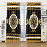 2 tk odav tr&uuml;kitud must-kuldne klassikalise kaubam&auml;rgi luksusmustriga p&auml;ikesekaitsekardin elutoa magamistoa dekoratsiooniks konksuga W50H130(CM)x2&Grommet Top white