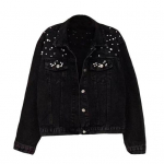 Talvine naiste jope helmestega kaunistused, pikad varrukad, alla keeratav krae, rinnataskud, n&ouml;&ouml;biga suletav mantel L&uuml;hike vabaaja t&auml;navar&otilde;ivad, teksamantlid M helesinine v&auml;rv