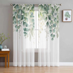 Kevadine vesiv&auml;rviline taim Eukaliptuse lehed L&auml;bipaistvad kardinad elutoa kaunistamiseks Aknakardin K&ouml;&ouml;gi t&uuml;ll voile kardinad W135 x H115cm x1&Rod Pocket