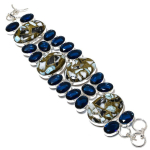 Zebra Jasper, Blue Topaz Gemstone 925 Sterling Silver Jewelry Bracelet 7-8 j1w43