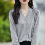 Naiste villane kampsun Qinghe ka&scaron;miir 50% siid 50% vill s&uuml;gis-talvine villane kardigan pehme ja soe XL hall v&auml;rv