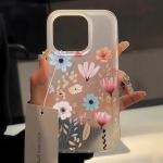 Mobiiltelefoni&uuml;mbrised iPhone 11 13 15 Pro Max 12 14 Pro Max &uuml;mbrisele iPhone 16 15 Plus 13 Pro 12 j&auml;&auml;tunud tekstuuriga maalitud koomiksililled iPhone 11 valge