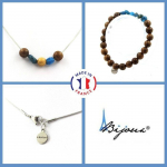 Pierres et Min&eacute;raux. Parure bijoux Bracelet Collier Perles bois 8 mm + Apatite bleu du Taille personnalisable.