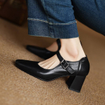 Krazing Pot Lehma Nahk Mood Kevad S&uuml;gis Paksud Kontsad Pandlad Rihmad Naiste Mary Janes Ruudukujuline Nina Kingad 35 must