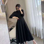 Hepburni stiilis kleit naiste s&uuml;gisene haute couture pikk kleit Prantsuse pikkade varrukatega kleit M must