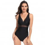 Naiste Monokini s&uuml;gava V-kaelusega varrukateta k&otilde;hukontrolli rannar&otilde;ivad salendav v&otilde;rk, l&auml;bipaistev &uuml;hes t&uuml;kis ujumisriided S roosa punane v&auml;rv