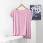 Naiste laia l&otilde;ikega modaalkangast T-s&auml;rk: Suured suurused, &uuml;mar kaelus, l&uuml;hikeste varrukatega, &uuml;hev&auml;rviline, suvine pluus emadele 5XL