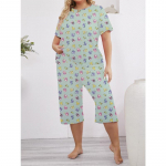 Naiste koduriietus tr&uuml;kiga l&uuml;hikeste varrukatega p&uuml;kste pidžaamakomplekt kahest osast 1XL