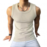 Meeste Spordivest &Uuml;markaelus Varrukateta Slim Fit Elastsed &uuml;hev&auml;rvilised mansetttopsid, soonikuga treeningtopsid XL valge