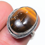 Natural Tiger Eye Gemstone Handmade 925 Sterling Silver Jewelry Ring Size 7 w0r57