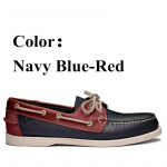 Men Women Genuine Leather Docksides Classic Boat Shoes,Homme Femme Navy Blue-Red Plus Size 36-46 Brand Flats Loafers A085 41