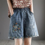 Suvine vintage k&otilde;rge v&ouml;&ouml;kohaga tikandid Denim l&uuml;hikesed p&uuml;ksid Hole lahtised naiste p&uuml;ksid mood elastne v&ouml;&ouml;koht t&auml;navar&otilde;ivad laiad p&uuml;ksid 3XL