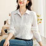 Prantsuse pikkade varrukatega valge s&auml;rk naistele Uus vabaaja tikandiga disain Kerge luksuslik s&auml;rk Hiina stiilis topp 3XL