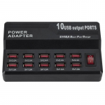 USB-laadija 10/12-pordiline USB-laadimiskeskus mitme seadme jaoks 60W USB-jaotur IPhone'i, Samsungi, Xiaomi, Huawei jaoks Pikenduspesa 10-Port must