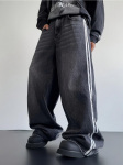 Unisex Y2K Kottis Teksap&uuml;ksid Triibulised Harajuku Dressip&uuml;ksid Naistele Hip Hop Streetwear Vabaaja Laiad Denim P&uuml;ksid S hall